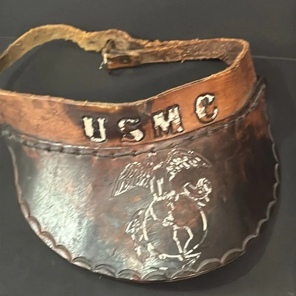 Vintage Leather Tooled USMC Leather Visor - Picture 15 of 15